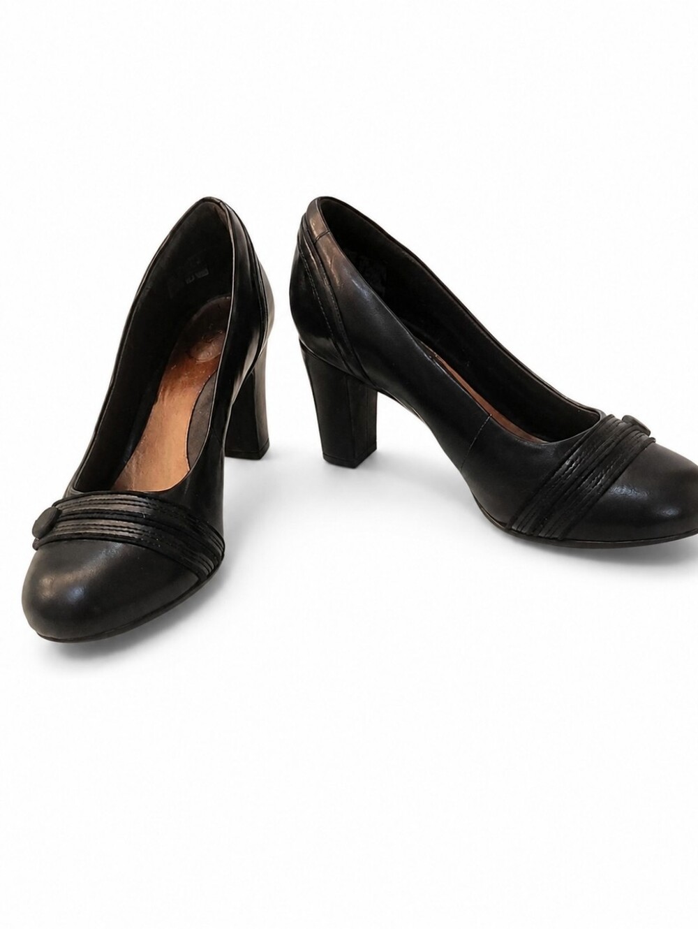Clarks Artisan Black Leather Pumps Block Heel Shoes Size 6M